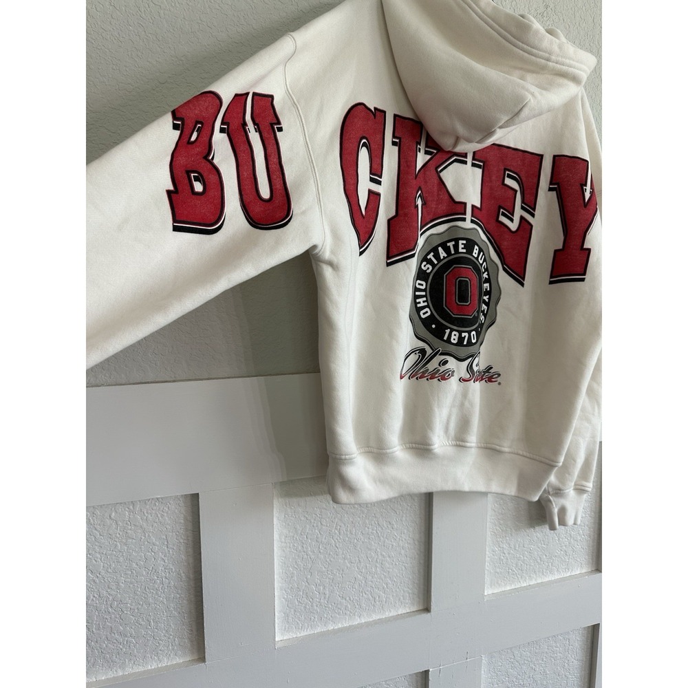Hollister Ohio State Buckeyes Red Boxy Fit Hoodie Mens Small OSU Shoulder Block